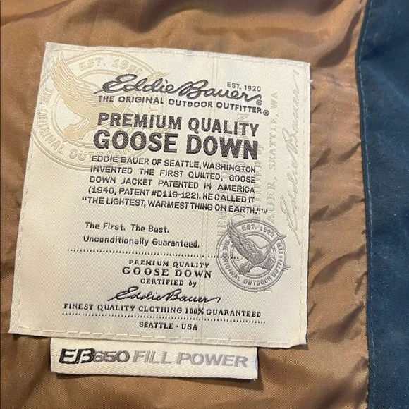 Eddie Bauer EB650 Goose Down Puffer Jacket Insulated Warm Hooded Winter Coat XLT - Picture 11 of 11
